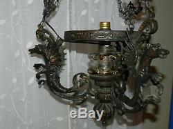 Antique Bronze Gothic Victorian Dragon Pegasus Chandelier Hanging Oil Lamp