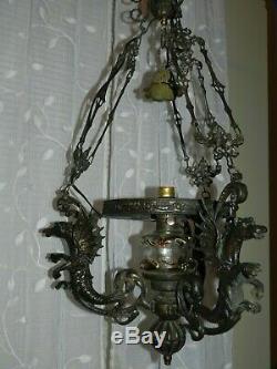 Antique Bronze Gothic Victorian Dragon Pegasus Chandelier Hanging Oil Lamp