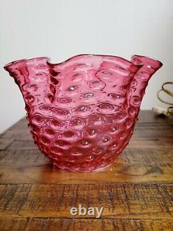 Antique C. 1880 P&a Harward Cranberry Red Hobnail Oil Lamp Handblown Art Glass