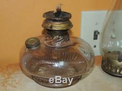 Antique Cast Iron Glass 17.5 Kerosene Oil Lamp wall bracket sconce pivot c1890