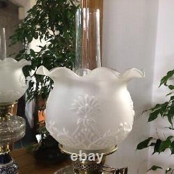 Antique Ceramic And Brass Oil Lamp Moulded Glass Shade Duplex Burner