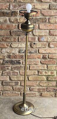 Antique Converted 4F Oil Floral 3 Way GWTW Parlor Hurricane Brass Floor Lamp