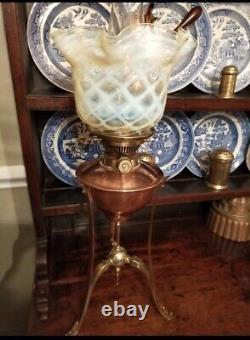 Antique Copper Brass Copper Oil Lamp W A S Benson Vaseline Shade
