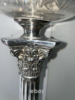 Antique Corinthian Column Walker & Hall Large Silver Plate Oil Lamp