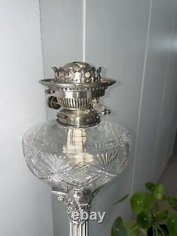 Antique Corinthian Column Walker & Hall Large Silver Plate Oil Lamp