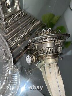 Antique Corinthian Column Walker & Hall Large Silver Plate Oil Lamp