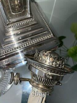 Antique Corinthian Column Walker & Hall Large Silver Plate Oil Lamp