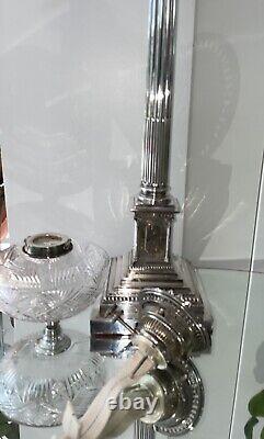 Antique Corinthian Column Walker & Hall Large Silver Plate Oil Lamp