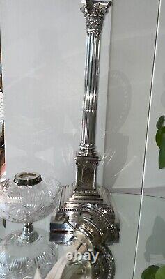 Antique Corinthian Column Walker & Hall Large Silver Plate Oil Lamp