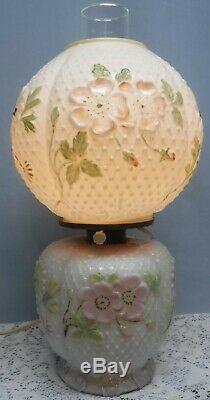 Antique Cosmos Hand Painted Blossom Floral GWTW Table Oil Lamp Light Electrified