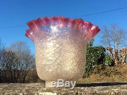 Antique Cranberry Edge Iridescent Crackle Finish Oil Lamp Shade 2 3/4inch Fitter