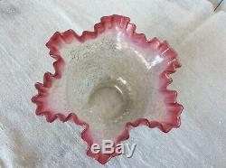 Antique Cranberry Edge Iridescent Crackle Finish Oil Lamp Shade 2 3/4inch Fitter
