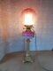 Antique Cranberry Glass Double Duplex Wick Oil Lamp (converted to electric)