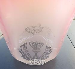 Antique Cranberry Glass Etched Oil Lamp Shade / Globe, 4 fitter