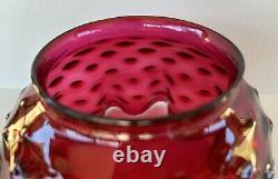 Antique Cranberry Glass Lamp Shade Victorian Oil Lamp Ruffled Hobnail 3 7/8 Fit