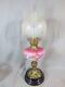 Antique Cranberry Glass OIL Lamp & Original Acid Etched Oil Lamp Shade