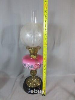 Antique Cranberry Glass OIL Lamp & Original Acid Etched Oil Lamp Shade