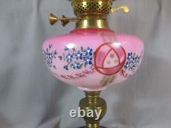 Antique Cranberry Glass OIL Lamp & Original Acid Etched Oil Lamp Shade