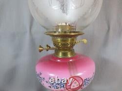 Antique Cranberry Glass OIL Lamp & Original Acid Etched Oil Lamp Shade