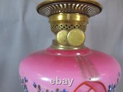 Antique Cranberry Glass OIL Lamp & Original Acid Etched Oil Lamp Shade