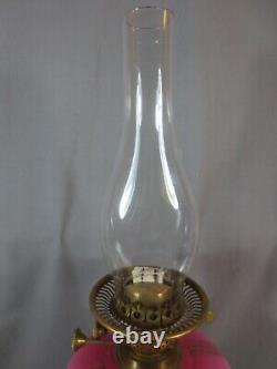 Antique Cranberry Glass OIL Lamp & Original Acid Etched Oil Lamp Shade