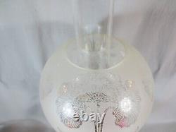 Antique Cranberry Glass OIL Lamp & Original Acid Etched Oil Lamp Shade