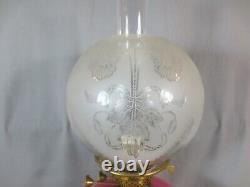 Antique Cranberry Glass OIL Lamp & Original Acid Etched Oil Lamp Shade