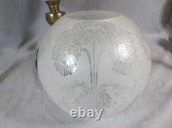 Antique Cranberry Glass OIL Lamp & Original Acid Etched Oil Lamp Shade