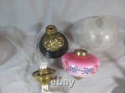 Antique Cranberry Glass OIL Lamp & Original Acid Etched Oil Lamp Shade