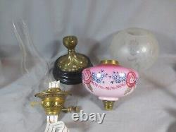 Antique Cranberry Glass OIL Lamp & Original Acid Etched Oil Lamp Shade