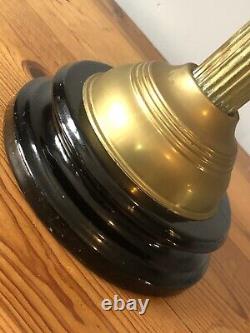 Antique Cranberry Glass Oil Lamp Corinthian Brass Column Fluted Shade