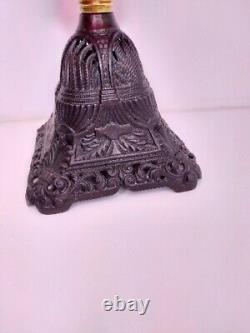 Antique Cranberry Glass Oil Lamp Pyramid Base
