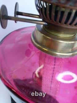 Antique Cranberry Glass Oil Lamp Pyramid Base