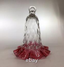 Antique Cranberry Glass Oil Lamp Smoke Bell Quilted RARE