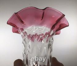 Antique Cranberry Glass Oil Lamp Smoke Bell Quilted RARE