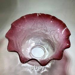 Antique Cranberry Glass Peg Oil Lamp Kosmos Diamond Cut & Acid Etched Shade