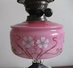 Antique Cranberry Oil Lamp with Cast Iron Base / Registered Number
