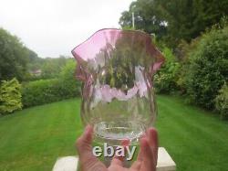 Antique Cranberry Optic Glass Tulip Oil Lamp Shade Several Chips On Top Rim