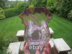 Antique Cranberry Optic Glass Tulip Oil Lamp Shade Several Chips On Top Rim