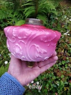 Antique Cranberry Pink Moulded Opaline Glass Oil Lamp Font 7/8 male perfect