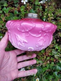 Antique Cranberry Pink Moulded Opaline Glass Oil Lamp Font 7/8 male perfect