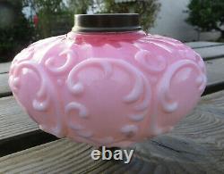 Antique Cranberry to Pink Opaline Moulded Glass Oil Lamp Font/Fount Screw Collar