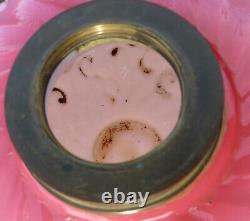 Antique Cranberry to Pink Opaline Moulded Glass Oil Lamp Font/Fount Screw Collar