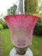 Antique Crystal Etched Cranberry Glass Duplex Oil Lamp Shade