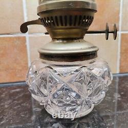 Antique Cut Glass/Crystal Oil Lamp Font Brass Duplex Collar and Burner