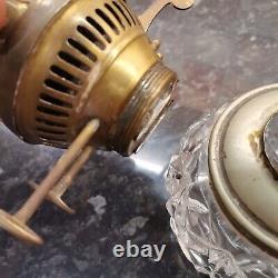 Antique Cut Glass/Crystal Oil Lamp Font Brass Duplex Collar and Burner