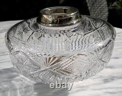 Antique Cut Glass/Crystal Oil Lamp Font Silver Plated Duplex Collar & Undermount