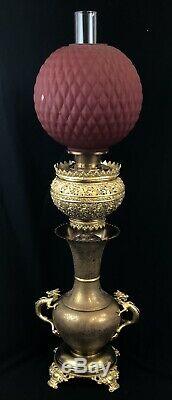 Antique DIMOND Red GLASS LAMP dragon Victorian Oil Lamp Gone with the Wind