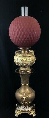 Antique DIMOND Red GLASS LAMP dragon Victorian Oil Lamp Gone with the Wind