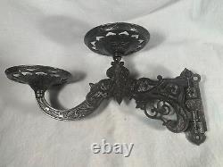 Antique Double Oil Lamp Ornate Victorian Eastlake Oil Lamp Bracket & Wallplate